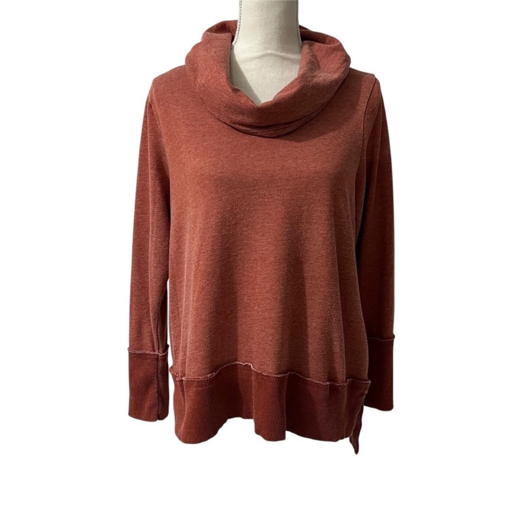 Lucky Brand Womens Cowl Neck Long Sleeve Knit Tunic Top Plus Size 1X Brick Red